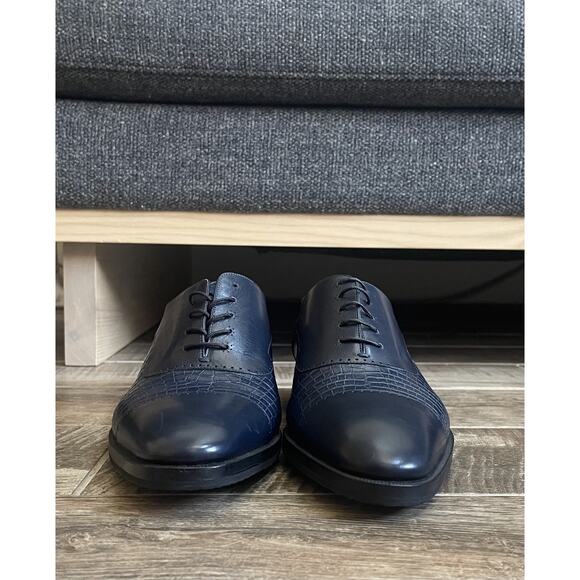 $4,895 NEW Stefano Ricco Navy Crocodile + Leather Oxfords Dress Shoes Size 9.5 D - Picture 2 of 7